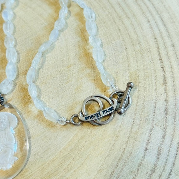 Energy Muse Intaglio Buddha Necklace Quartz natural beads Statement Collar 16" - Picture 5 of 6